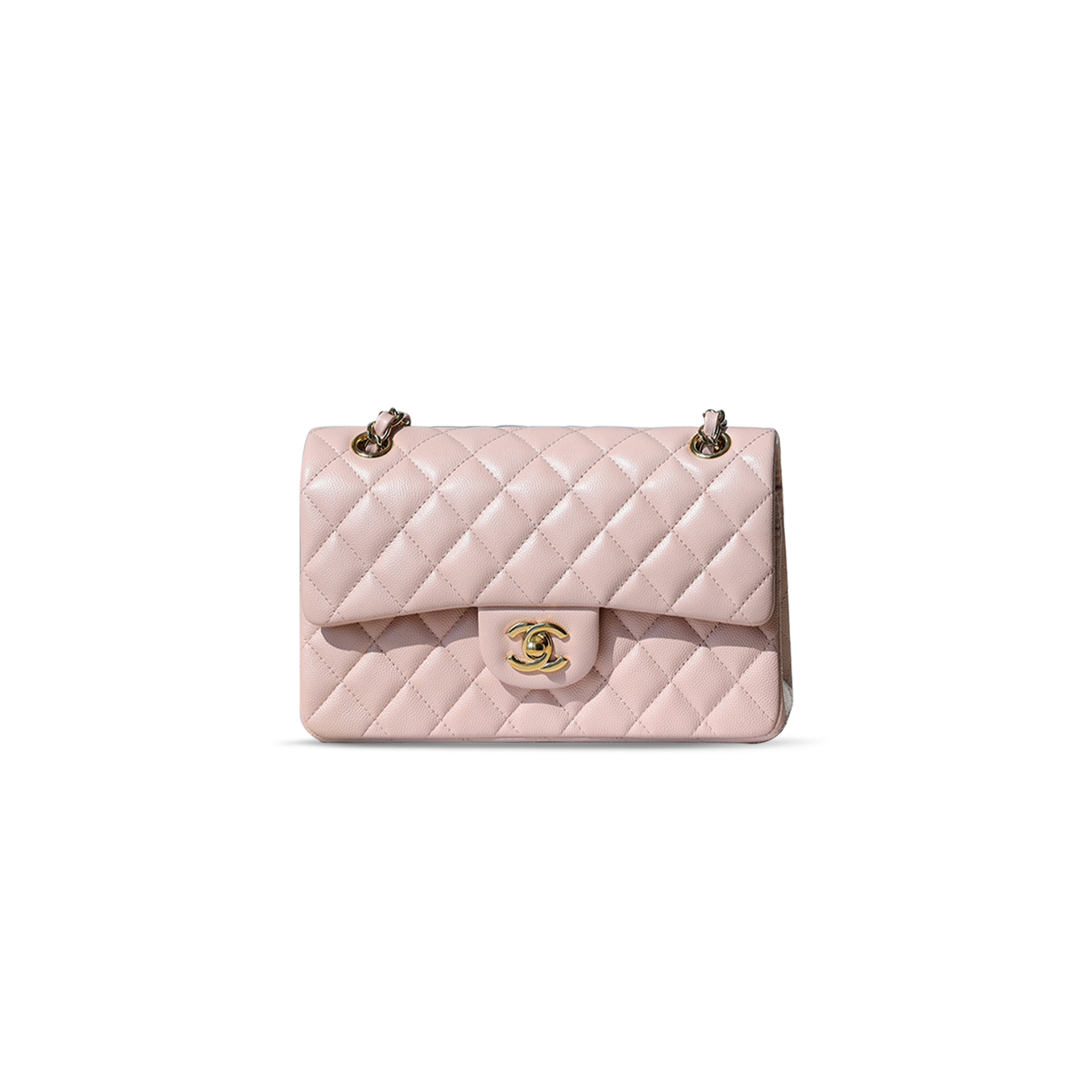 CHANEL MASTER PINK QUILTED CALFSKIN SMALL DOUBLE FLAP GOLD HARDWARE A01113 (23*14.5*6cm)